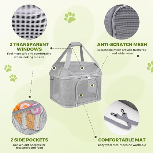 Top-Expandable Pet Carrier 17x11.8x13 Inches Underseat Up to 20lbs, Soft-Sided Carrier Travel Carriers with Padded Shoulde...