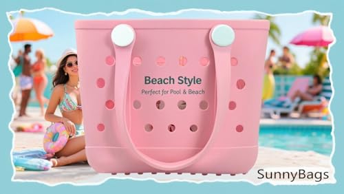 Dvopfa Rubber Tote Bag Medium Waterproof Beach Bag for Women - Lightweight Portable Travel Outdoor Tote with Handles