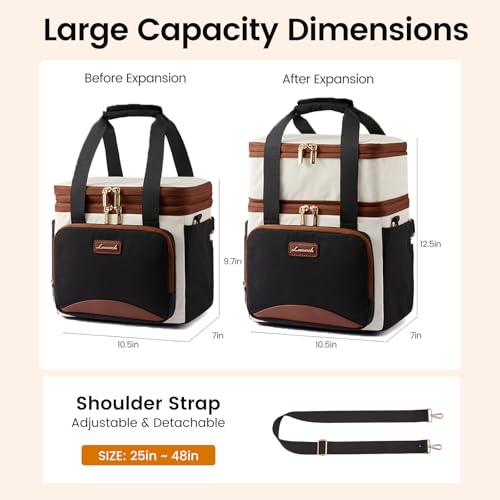 LOVEVOOK Insulated Lunch Bag For Women Men,Expandable Double Deck Lunch Box With Large Cup Holder,Leakproof Cooler Bag For...