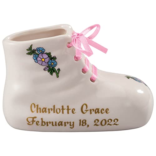 WalterDrake Porcelain Custom Baby Bootie Heirloom – Pink Girl - Customize Ceramic Baby Shoe Keepsake with Baby Name and Bi...