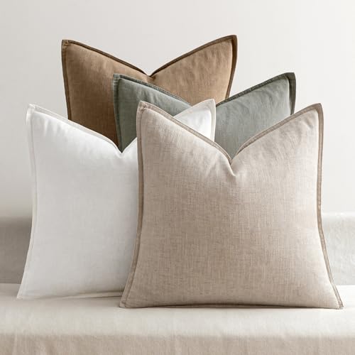 MIULEE Neutral Linen Pillow Covers Pack of 4 Decorative Natural Solid Throw Pillow Covers Soft Accent Boho Farmhouse Couch...