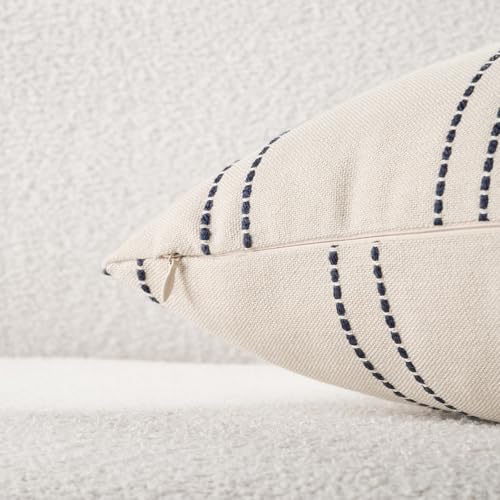 HOMFINER Decorative Throw Pillow Covers 18x18 Inch Set of 2 Linen Striped Accent Neutral Beige Farmhouse Boho Square Cushi...