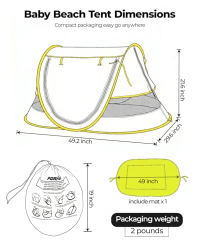 Poray Portable Baby Beach Tent with UPF 50+ Sun Shelter,Mosquito Net and Sunshade, Ideal Pop Up Kids Travel Tent with Carr...