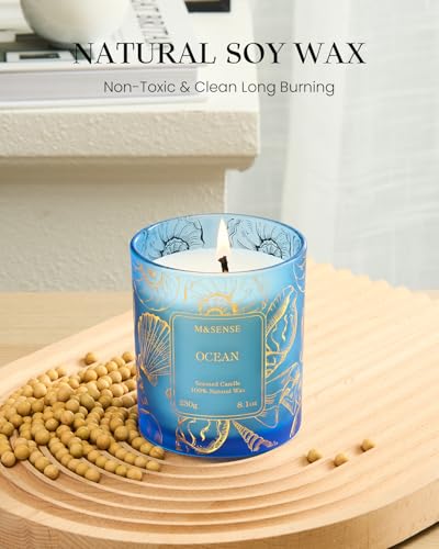M&SENSE Natural Soy Wax Ocean Scented Candles, 8.1oz Non Toxic Soy Candle 42-Hour Slow Burning, Summer Fresh Smelling Cand...
