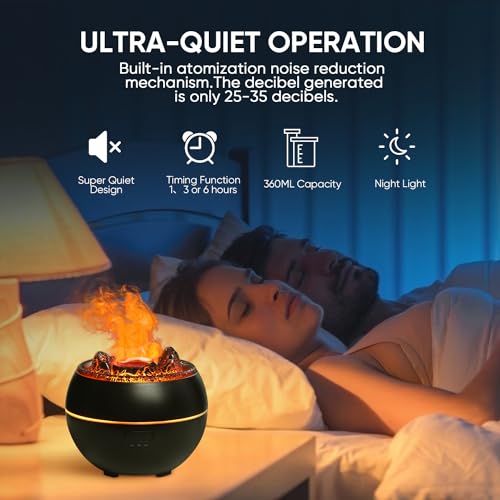 YALEDI Essential Oil Diffuser, Volcano Fire Flame Aromatherapy Diffuser, 360ml Ultrasonic Cool Mist Humidifier, Scent Arom...