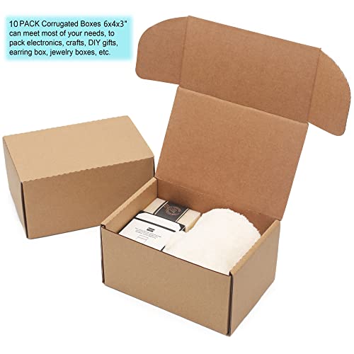 10 Pack Small Shipping Boxes 6x4x3'' Corrugated Small Cardboard Boxes for Shipping, Recyclable Packaging Boxes for Busines...