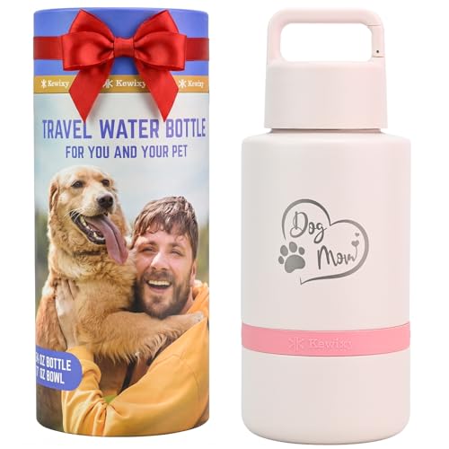 Dog Mom Gift, Insulated Dog Water Bottle with Travel Bowl, Women Christmas, Birthday for DogLover, Portable Water Bottle D...