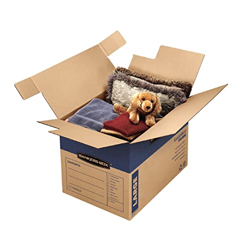 Bankers Box Large Prime Moving Box 6 Pack, Reinforced Handles, Tape-Free Assembly, Attached Lid, 18-in x 18-in x 24-in (00...