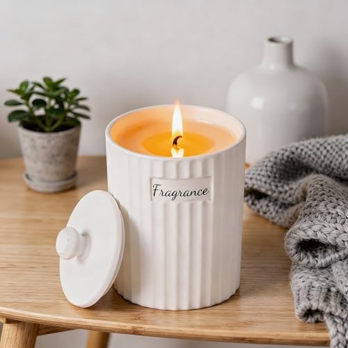 Viyffo Lavender & Eucalyptus Candle, Matte White Ceramic Jar Scented Candle Gift for Women, Non Toxic Soy, 30-40 Hours Lon...