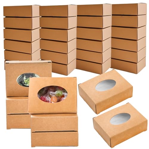 Zentriqlla 120 Pack Paper Soap Boxes, Kraft Treat Box with Window, Favor Packaging Boxes for Wedding, Birthday, Party, Hom...
