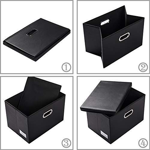 PRANDOM Large Collapsible Storage Bin with Lid [1-Pack] Leather Fabric Foldable Storage Box Organizer Containes Basket Cub...