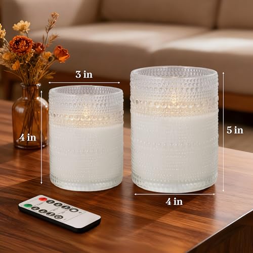 Velsyn Dotted Glass Flameless Candles with Remote Timer, Real Wax Battery Operated LED Pillar Candles with 3D Flickering F...