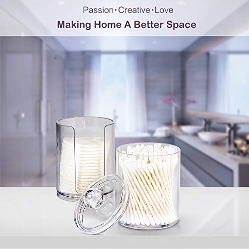 SheeChung 2-Pack Clear Acrylic Qtip Holder - Shatterproof Apothecary Jars for Bathroom Organization - Vanity Storage Canis...