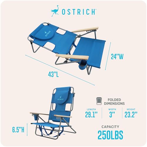 Ostrich the Tommy-O Backpacker Beach Chair with Face Hole and Cup Holder, Lightweight and Adjustable for Sunbathing at the...