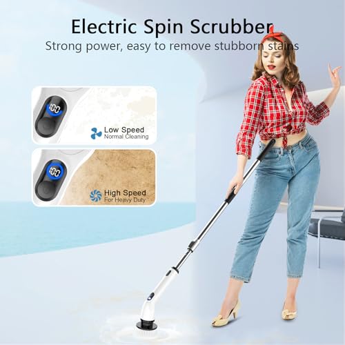 TUYU Electric Spin Scrubber, Full-Body IPX7 Waterproof Bathroom Scrubber with Power LCD Display, Adjustable Extension Hand...