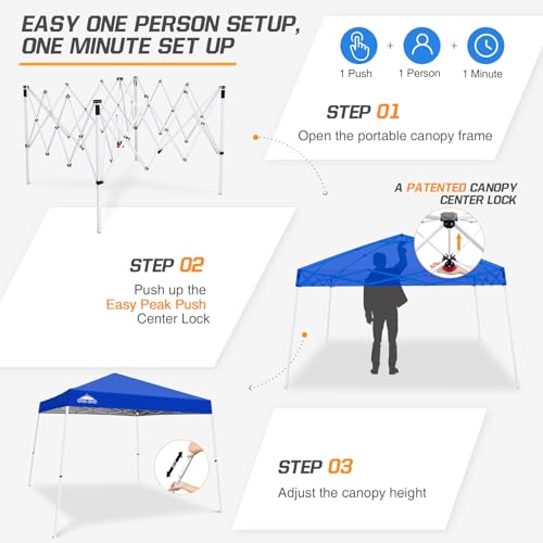 EAGLE PEAK 10x10 Slant Leg Pop-up Canopy Tent Easy One Person Setup Instant Outdoor Beach Canopy Folding Portable Sports S...