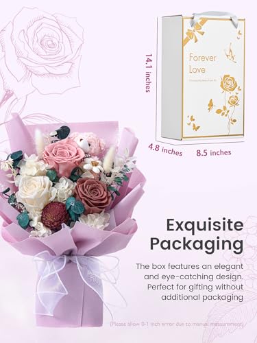 Polylove Forever Flower Bouquet Flowers for Delivery Prime Preserved Roses with Bear Gift Box for Wife Women Mother Day An...
