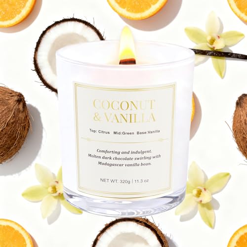 2 Pack Wood Wick Coconut & Vanilla Candle Gift Set – Long Lasting Soy Wax Candles with Gift Boxes, Holiday Aromatherapy Ca...