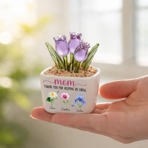 Wrappiness Glass Everlasting Tulips Pot for Women Personalized Gifts - Glass Flowers Decor, Birthday Gift for Mom from Kid...