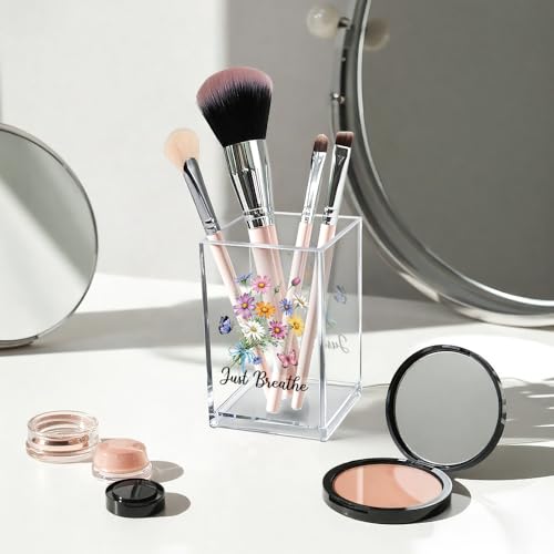 Vgrti Just Breathe Acrylic Cosmetic Pencil Pen Holder Cup, Hope Inspirational Makeup Brush Organizer Holder, Women Faith G...