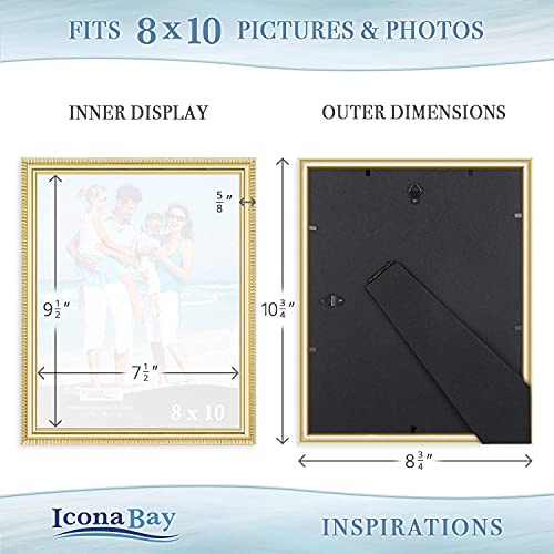 Icona Bay 8x10 Gold Picture Frame Beautifully Detailed Molding, Contemporary Picture Frame Set, Wall Mount or Table Top, I...