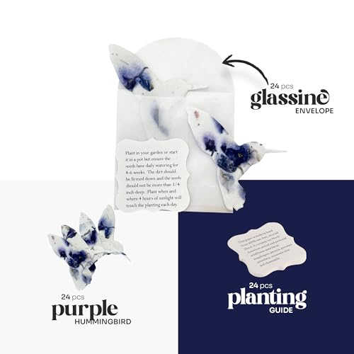 Set of 24 Purple Hummingbird Seed Paper – Writable & Plantable Wildflower with Envelopes & Planting Guides, Gift for Plant...