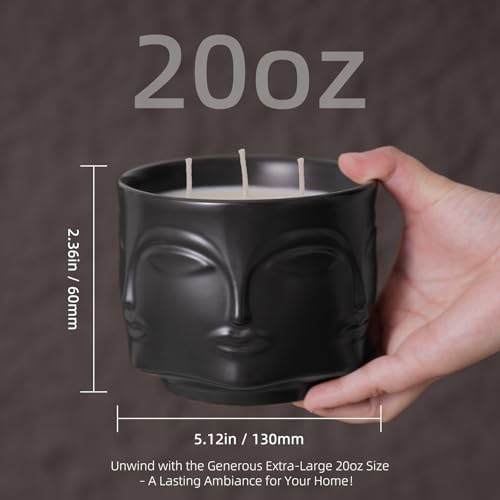 Viyffo 20oz Large Black Scented Candle – Vanilla Dreamscape & Amber Oud, 3 Wick Non Toxic Soy Candle, Funny Matte Ceramic ...