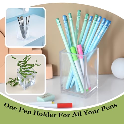 20 Pack Clear Acrylic Pen Holder for Desk, Pencil Cup Makeup Brush Organizer, Square Acrylic Pencil Holders for Office Sch...