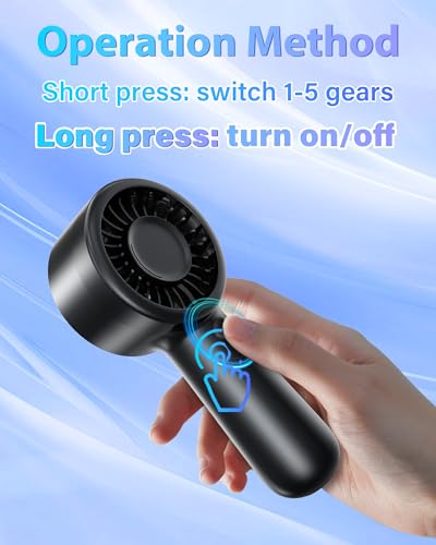 AUIIAH Portable Handheld Fan Personal Small Turbo Hand Fan Powerful, Cooling, Lanyard, USB Rechargeable, 5 Speeds, Makeup,...