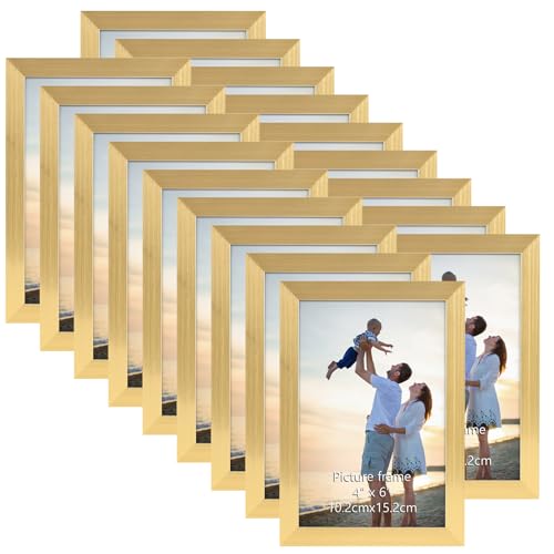 Hoikwo 18 Packs 4x6 Gold Multi Plastic Picture Frames Set with Plastic Cover for Family Photos, Artwork, Light Weight Bulk...