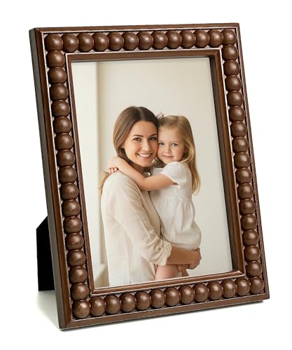 Moodisque 5x7 Picture Frame Wood Beaded Photo Frame MDF Brown Rusitc Frames Vintage Unique Wall Hanging Desktop Gifts Home...