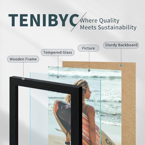 TENIBYC 8x10 Picture Frame Set - 3 Pack, Textured Black Solid Wood, HD Tempered Glass, Gallery Photo Frame, Table or Wall ...