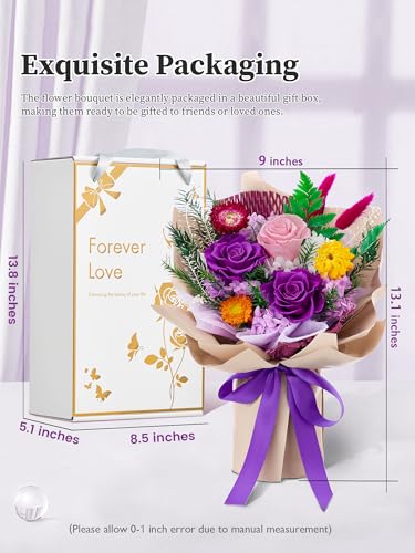 Flomoon Forever Flowers Gifts for Mom, Mothers Day Preserved Flowers Bouquet Birthday Gifts for Her, Preserved Roses for G...