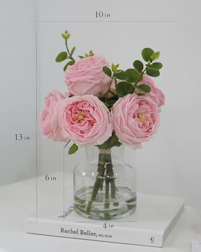 CHASMILE Artificial Flowers with Pink Roses in Vase, Lifelike Fake Flowers in Vase, Faux Flower Arrangements for Dining Ta...