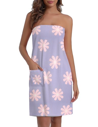 Ekouaer Waffle Robes For Women Bath Wraps Lightweight Knee Length Soft Shower Robe with Pocket S-L