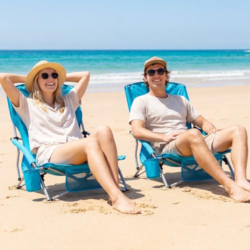 Giantex 2 Pack Folding Beach Chairs for Adults, Portable Lightweight Camping Chairs w/Padded Armrests, Cup Holders & Stora...