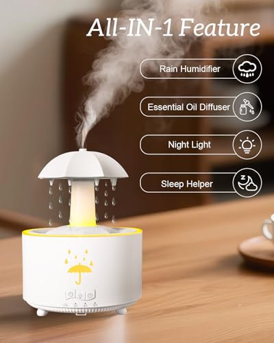 Aesthetic 2-in-1 Humidifier Oil Diffuser with 360° Rotating Raindrop & 7 LED Mood Lights,Ultrasonic Quiet Cool Mist Humidi...