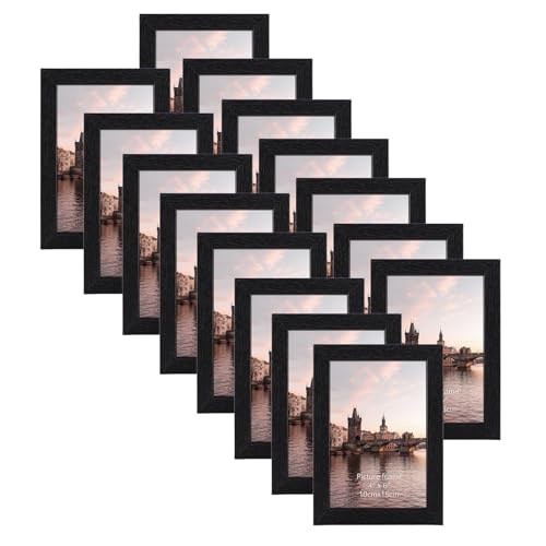 HORLIMER 4x6 Picture Frame Set of 15, Black Picture Frames Display 4 by 6 Photo for Wall or Tabletop