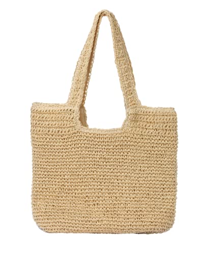 GOLDTIMO Beach Bags for Women - Summer Soft Large Woven Shoulder Purse Handbag, Beach Tote Straw Bag for Summer Vacation