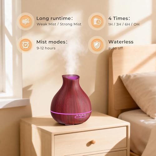 BZseed Aromatherapy Essential Oil Diffuser 550ml 12 Hours Wood Grain Aroma Diffuser with Timer Cool Mist Humidifier for La...