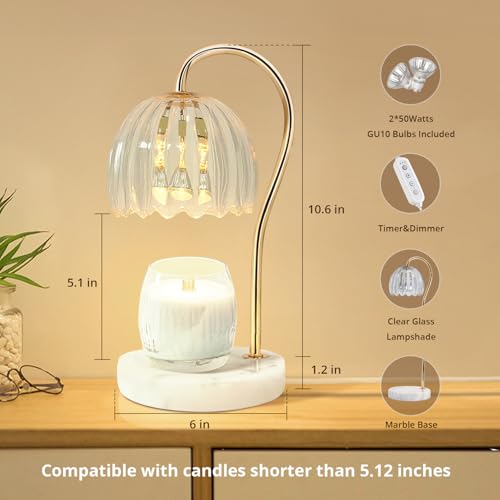 TUOTGOYEZ Candle Warmer Lamp with Timer, Electric Candle Warmer with 2 Bulbs for Scented Candles, Dimmable Wax Melt Warmer...