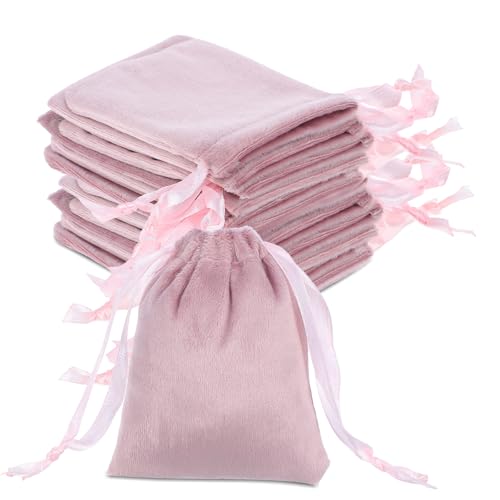 HaiFafafaing 12pcs Velvet Gift Bags With Drawstrings 3x4 Inch Pink Small Velvet Cloth Drawstring Gift Bags Jewelry Pouches...