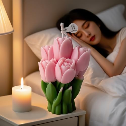 Blossoming Tulip Scented Candle,7 Pink Delicate Floral Scented Soy Wax, Romantic Home Decor for Valentine's Day Gifts, Wed...