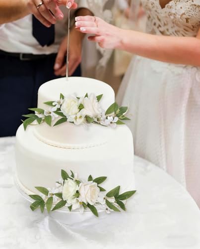 Wedding Cake Flowers,3PCS White Flowers for Cake Topper Faux Cake Decorations for Wedding Anniversary Birthday Party Festi...