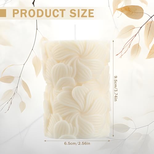 Threlaco Flower Pillar Candle Sculptured Ribbed Pillar Candle 3.8 x 2.6 inch Handmade Soy Wax Aesthetic for Wedding Gift B...