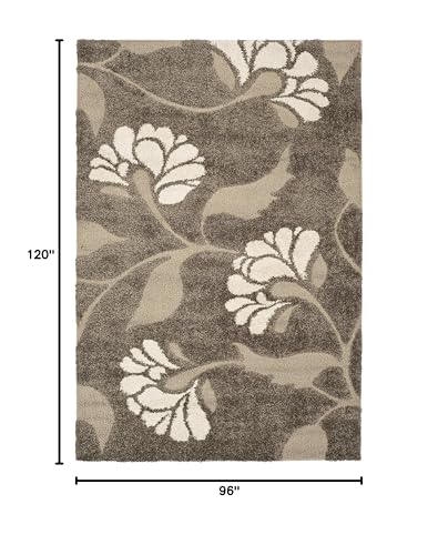 SAFAVIEH Area Rug 8x10 - Florida Shag Collection - Large - Smoke & Beige, Floral Design, Non-Shedding & Easy Cleaning, Plu...