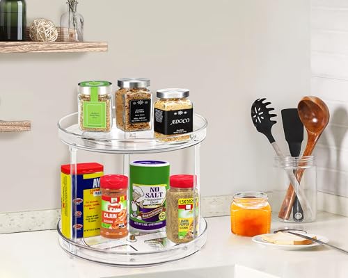 2 Tier Lazy Susan Bathroom Organizer, 9.25Inch Clear 360 Rotating Makeup Organizer for Vanity, Skincare Organizers Perfume...