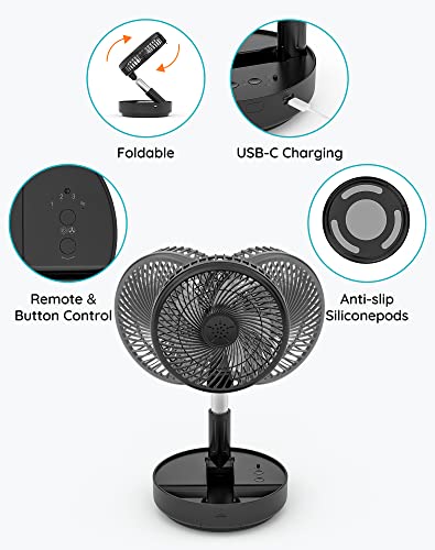 Primevolve Portable Oscillating Standing Fan,Rechargeable Battery Operated USB Floor Table Desk Fan with Remote, Bedroom C...