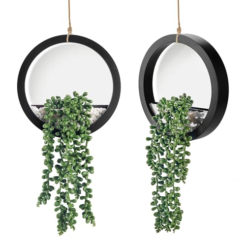 Der Rose 2 Pack Fake Plants Hanging Artificial Succulents Plants in Black Pots for Living Room Bathroom Accessories Boho F...