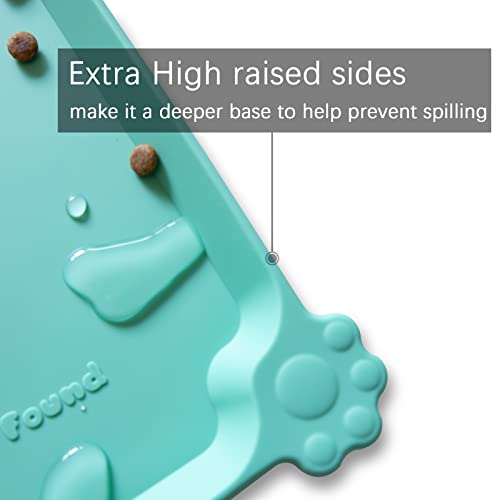 Hoki Found Silicone Pet Food Mats - Non Slip Cat & Dog Bowl Placemats - Waterproof Pet Feeding Mats - Cool Mint